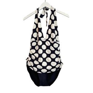Ralph Lauren Plus Size 16 Black Polka Dot Halter One Piece Swimsuit Vacation